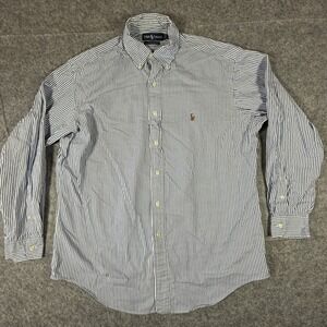 Ralph Lauren Button Down Mens 16-34 Blue White Striped Yarmouth Pinpoint Oxford